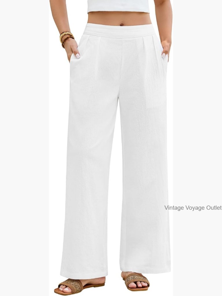 Wide Leg Palazzo Pants High Rise Cotton Trousers Casual Boho Beach